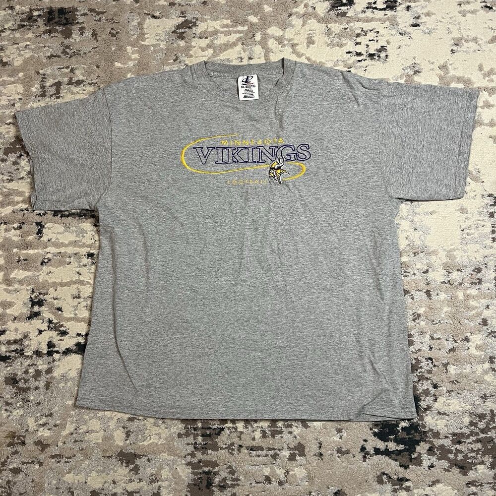 Vintage Minnesota Vikings NFL Logo Athletic Embroidered T Shirt Men's XL Gray